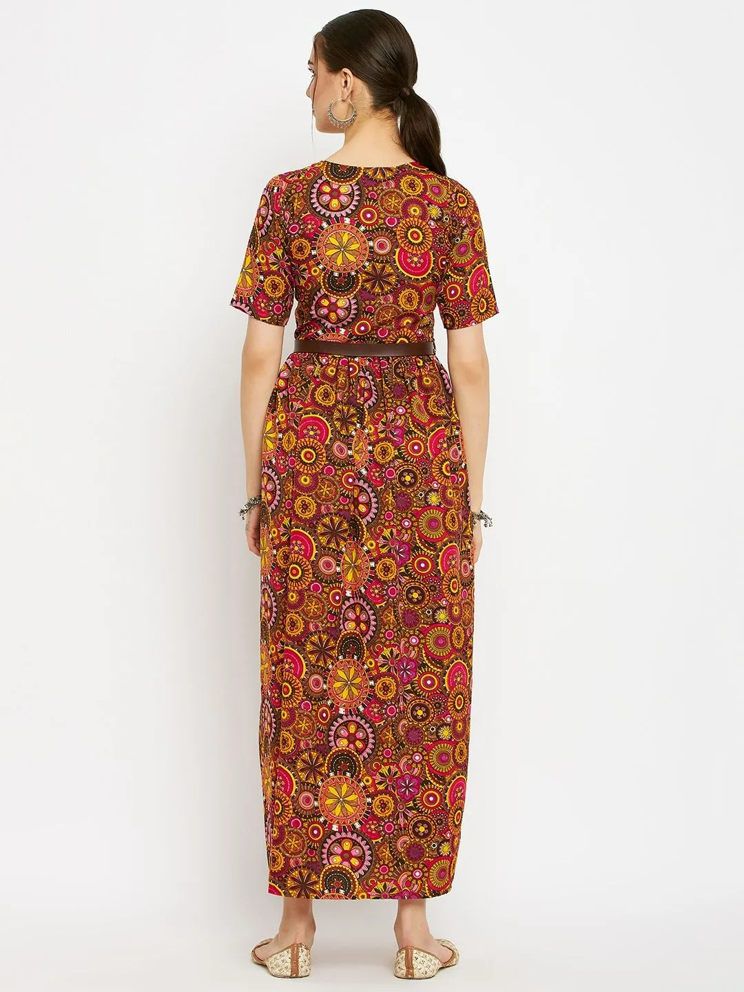 Printed Maxi Dress with Belt