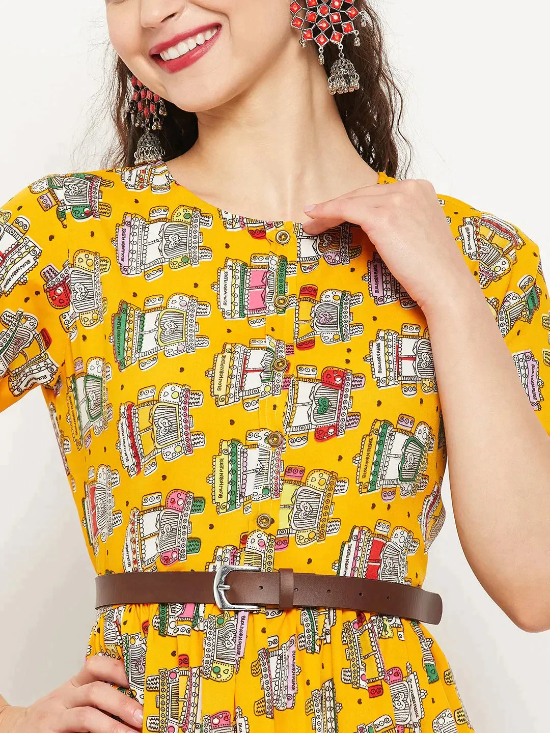 Printed Maxi Dress with Belt