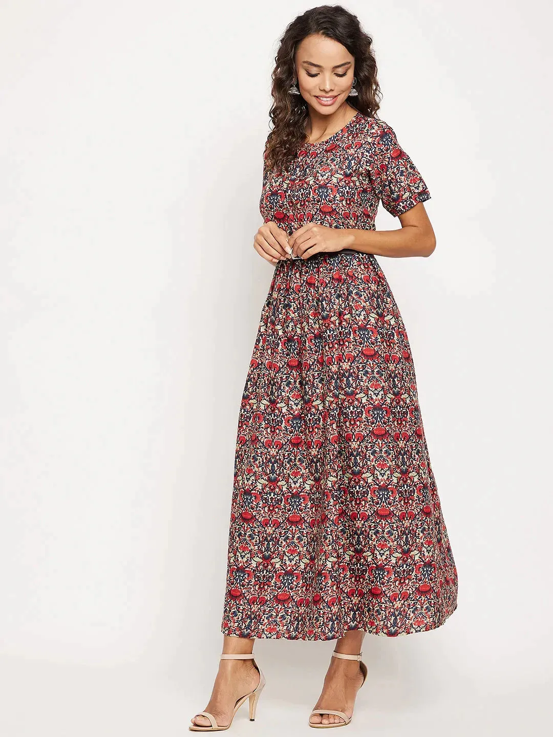 Printed Maxi Dress with Belt