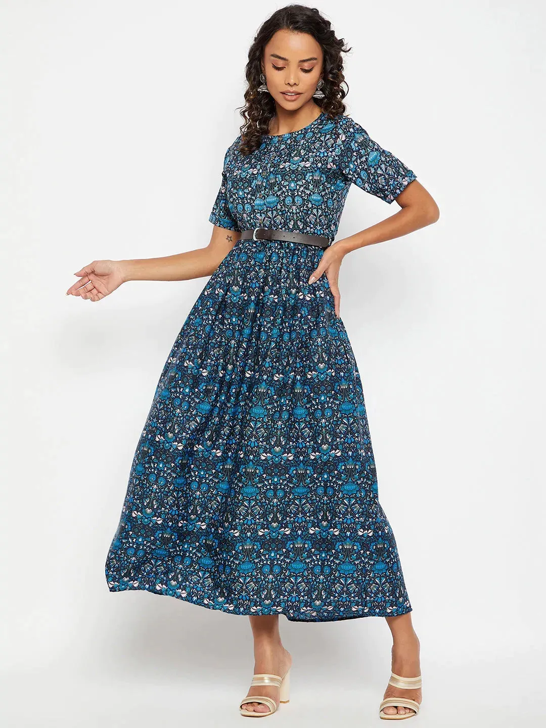Printed Maxi Dress with Belt