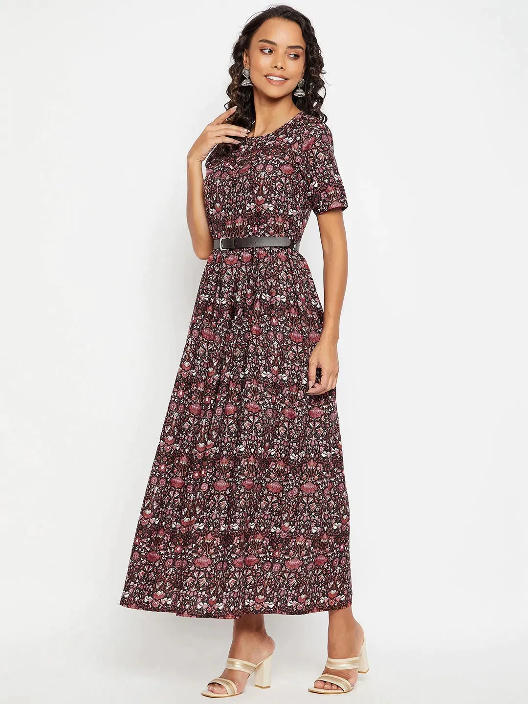Printed Maxi Dress with Belt