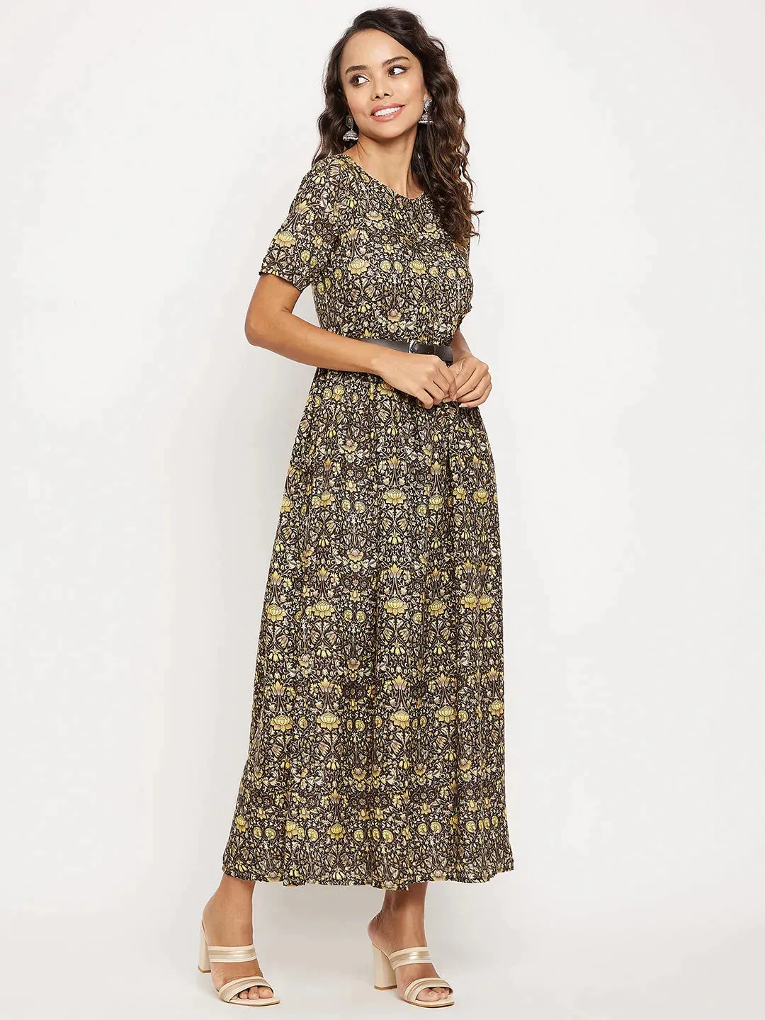 Printed Maxi Dress with Belt