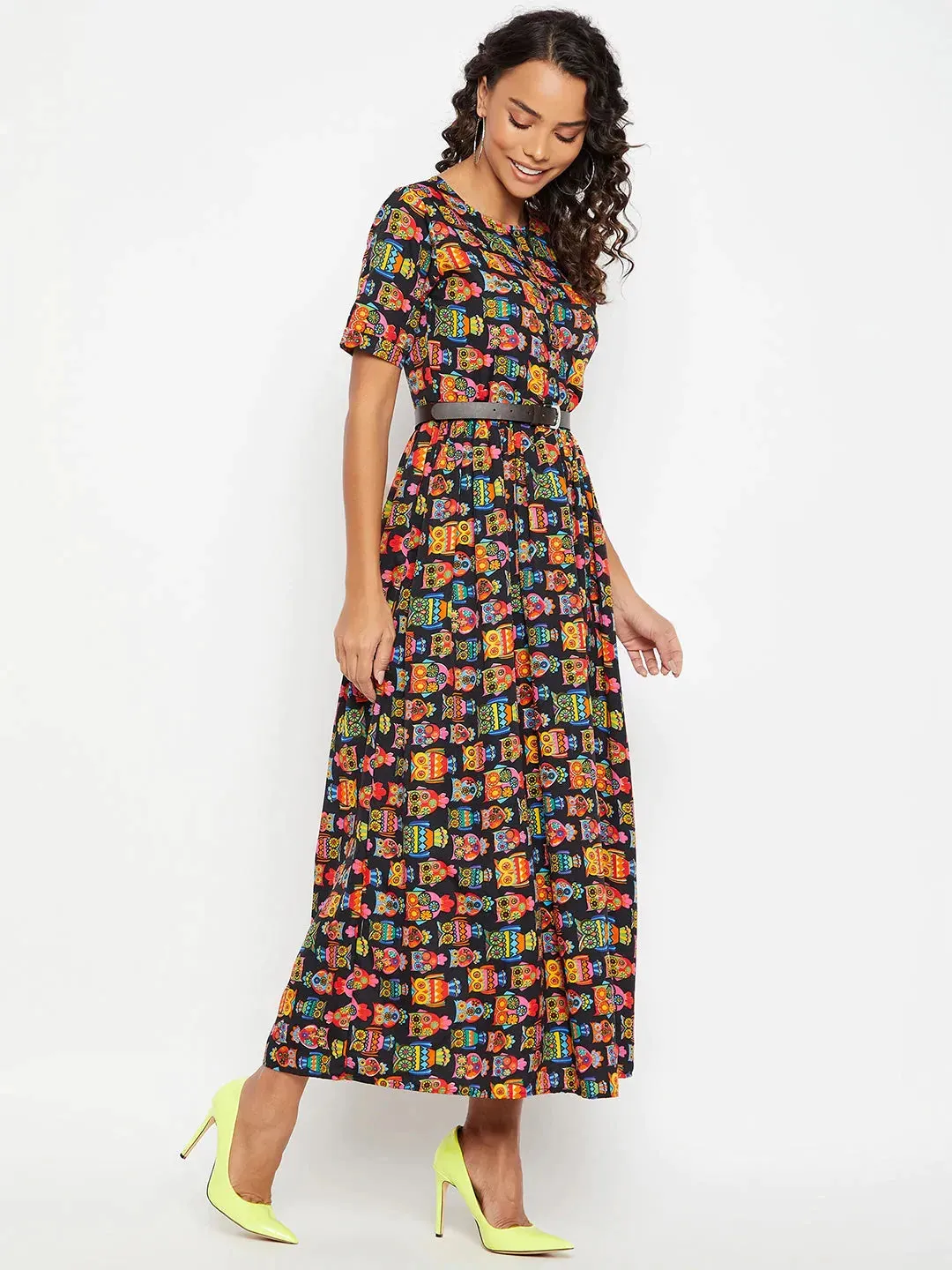 Printed Maxi Dress with Belt