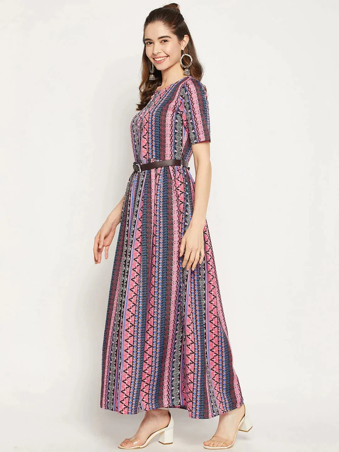 Printed Maxi Dress with Belt