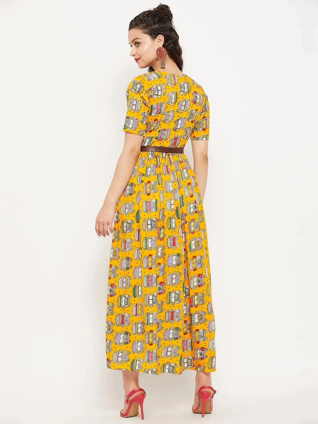 Printed Maxi Dress with Belt