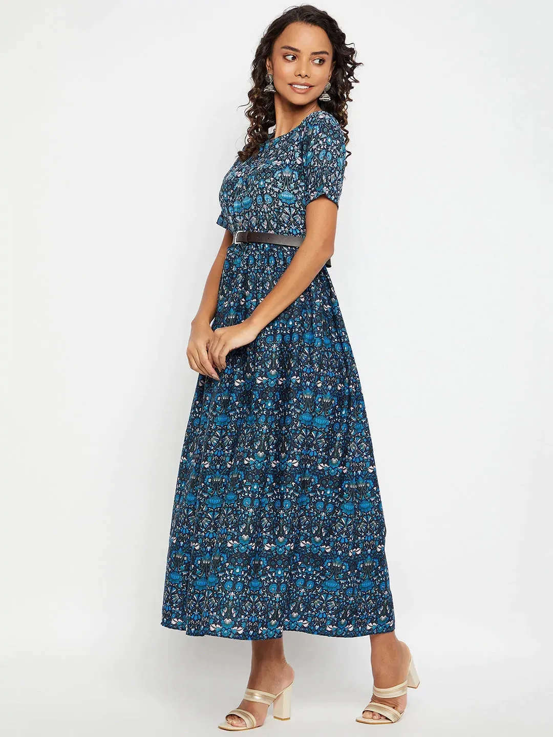Printed Maxi Dress with Belt