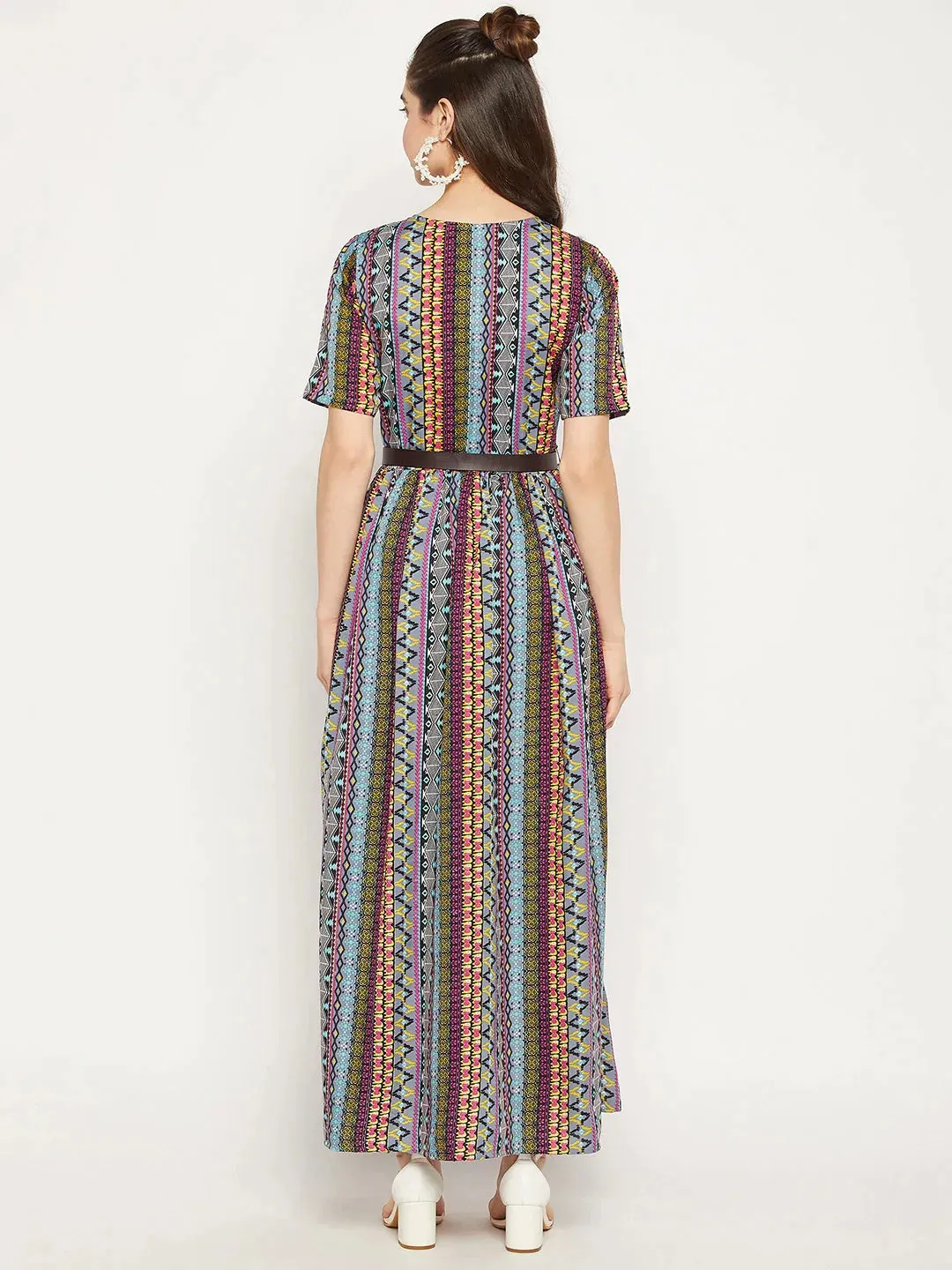 Printed Maxi Dress with Belt