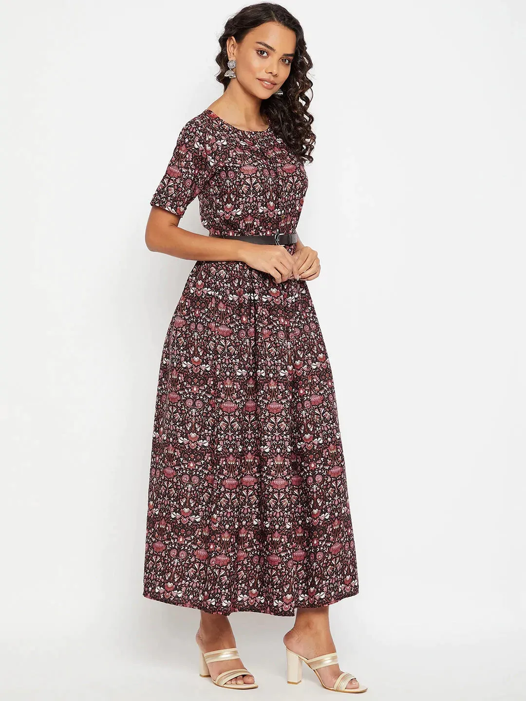 Printed Maxi Dress with Belt