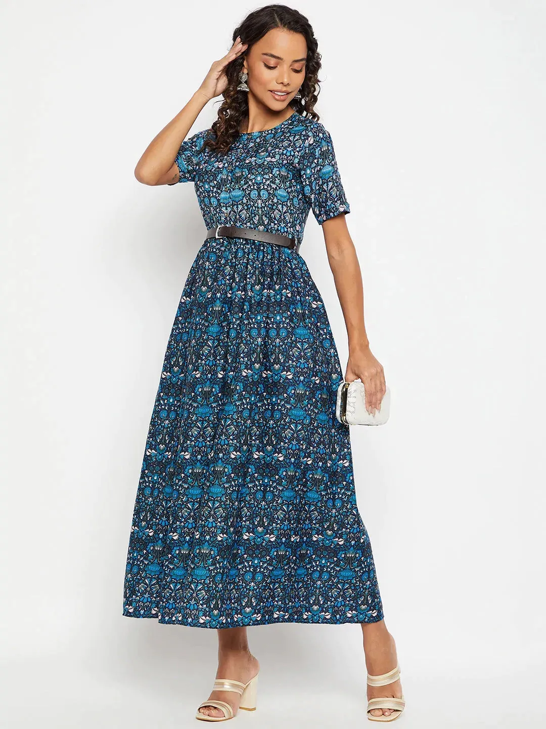 Printed Maxi Dress with Belt