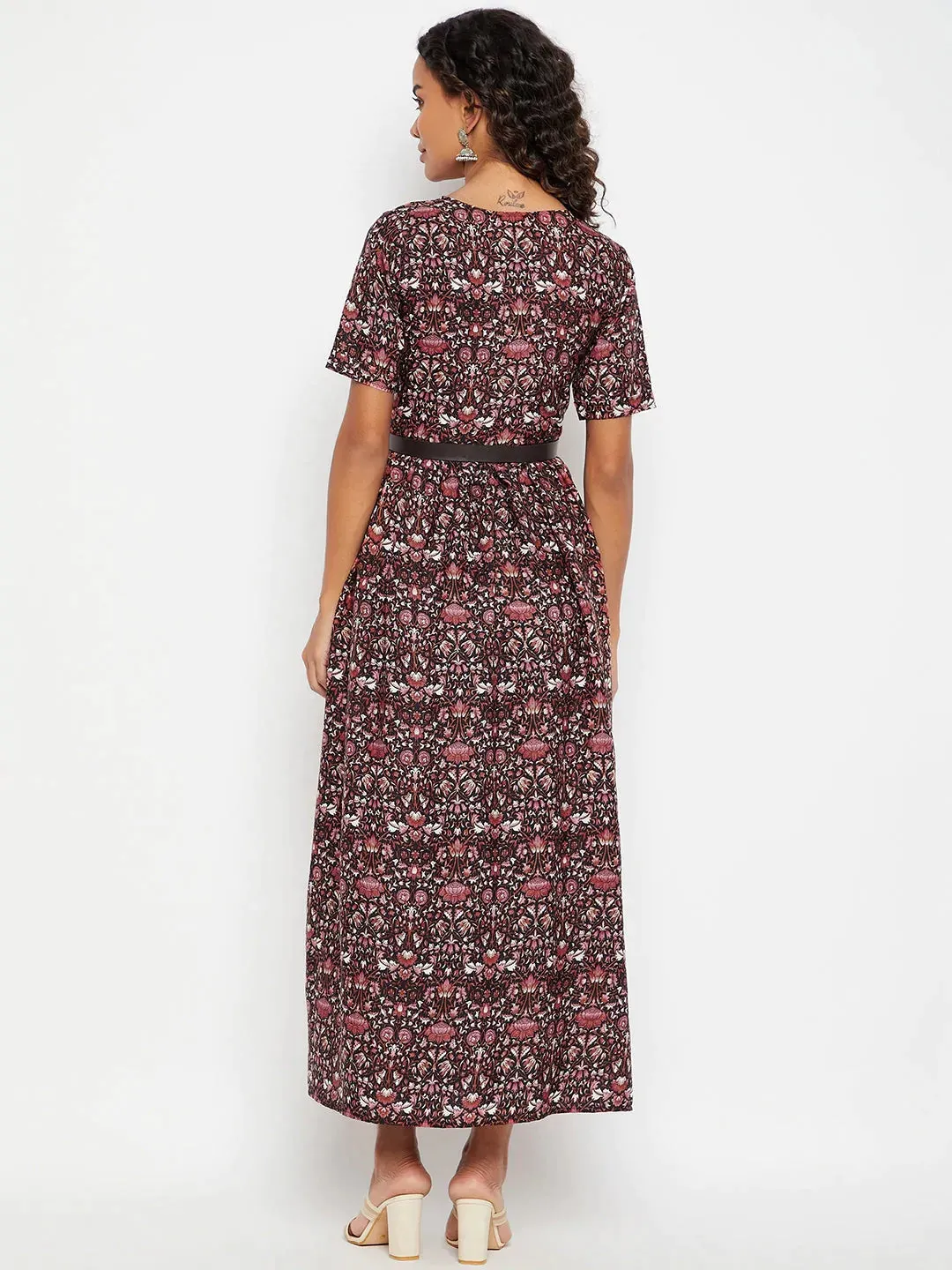 Printed Maxi Dress with Belt