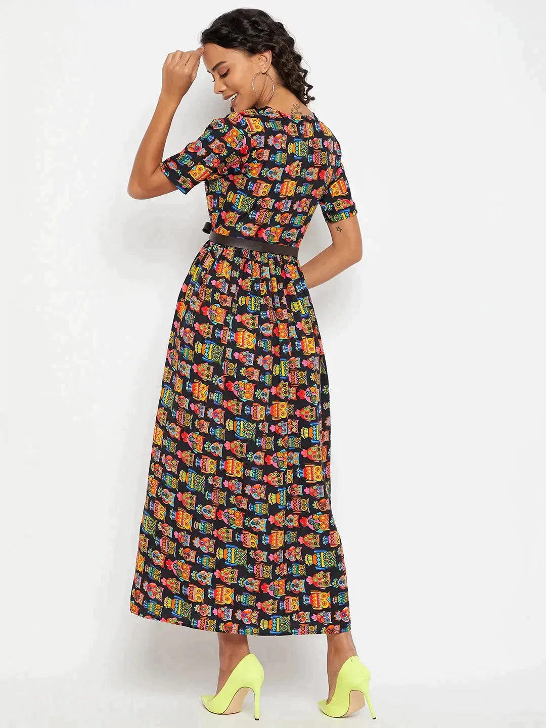 Printed Maxi Dress with Belt