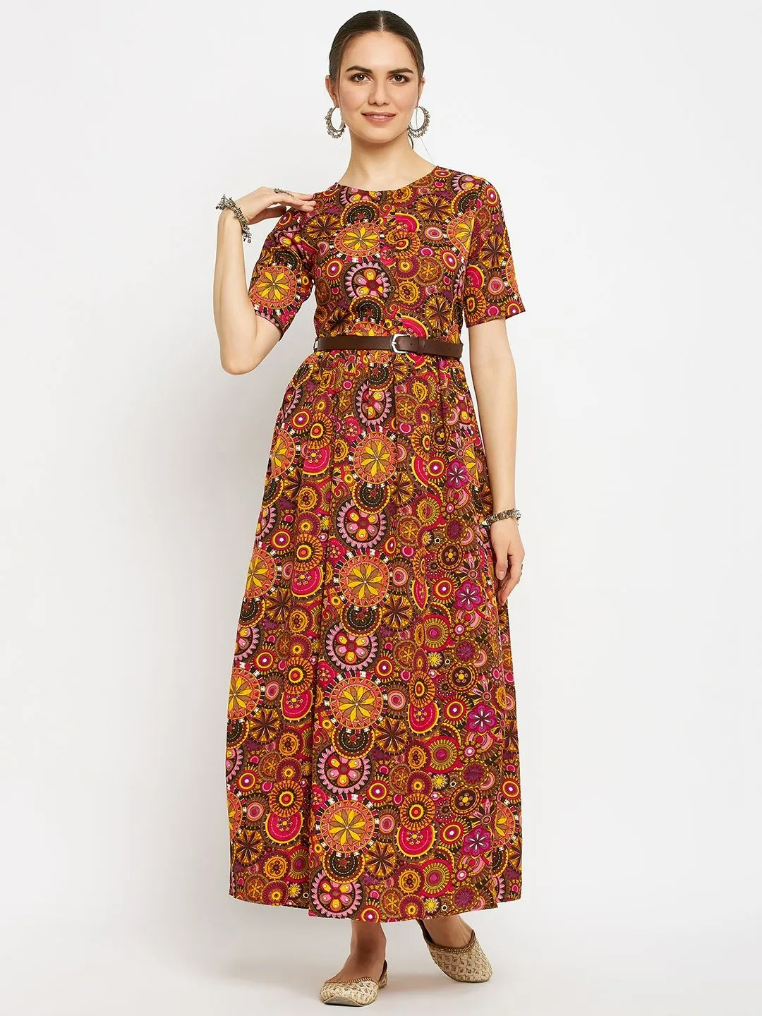Printed Maxi Dress with Belt