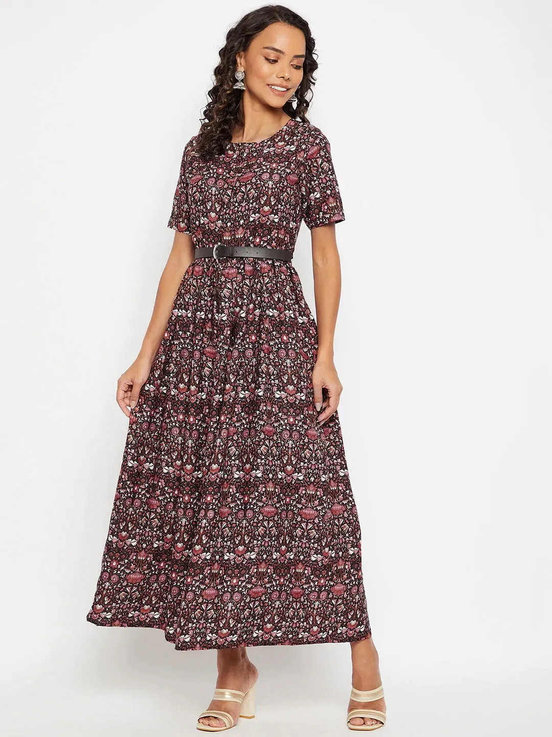 Printed Maxi Dress with Belt