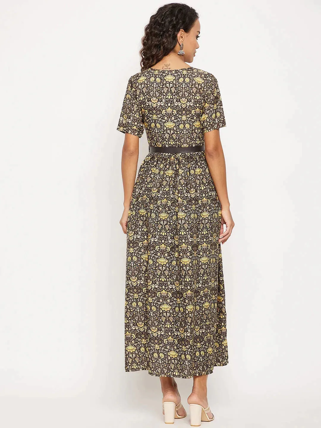 Printed Maxi Dress with Belt