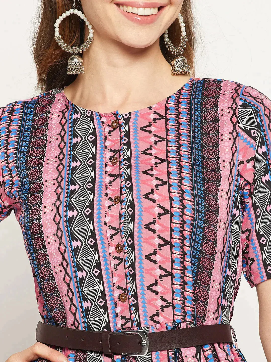 Printed Maxi Dress with Belt