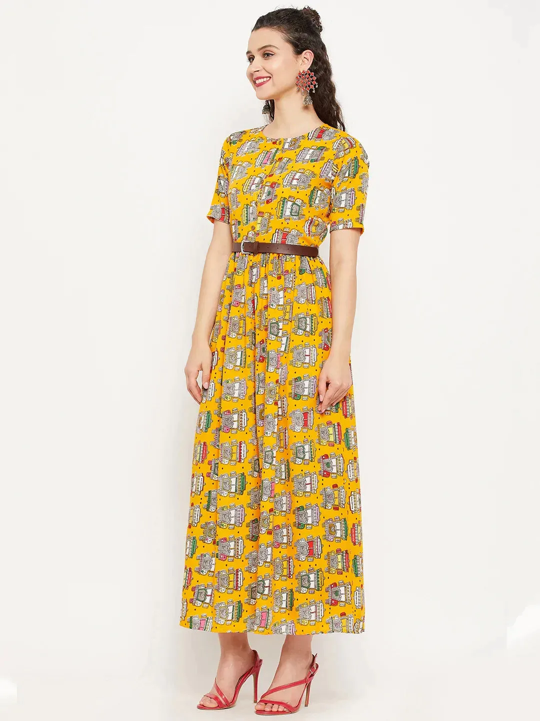 Printed Maxi Dress with Belt