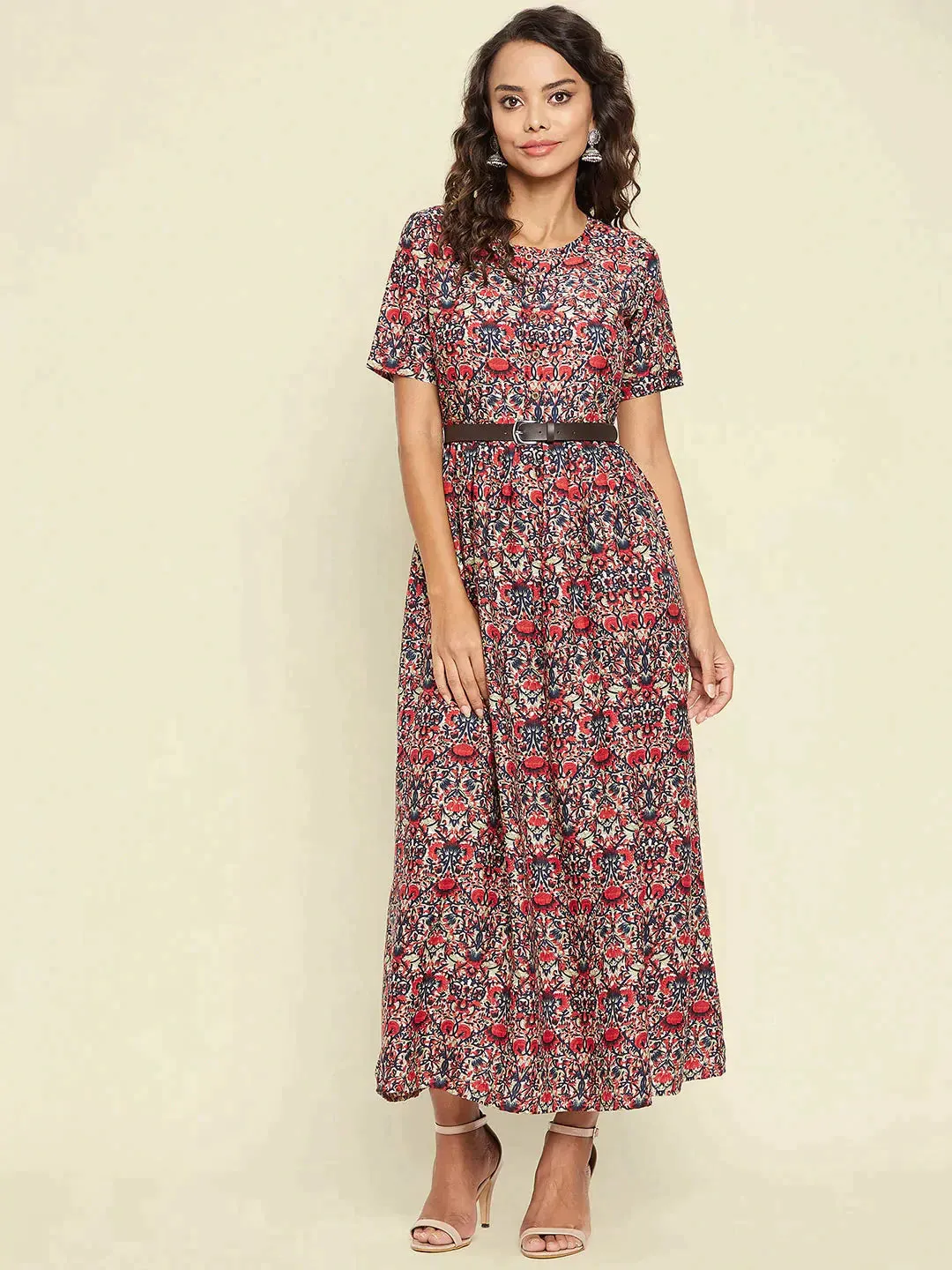 Printed Maxi Dress with Belt