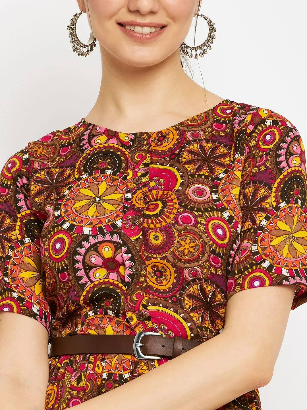 Printed Maxi Dress with Belt