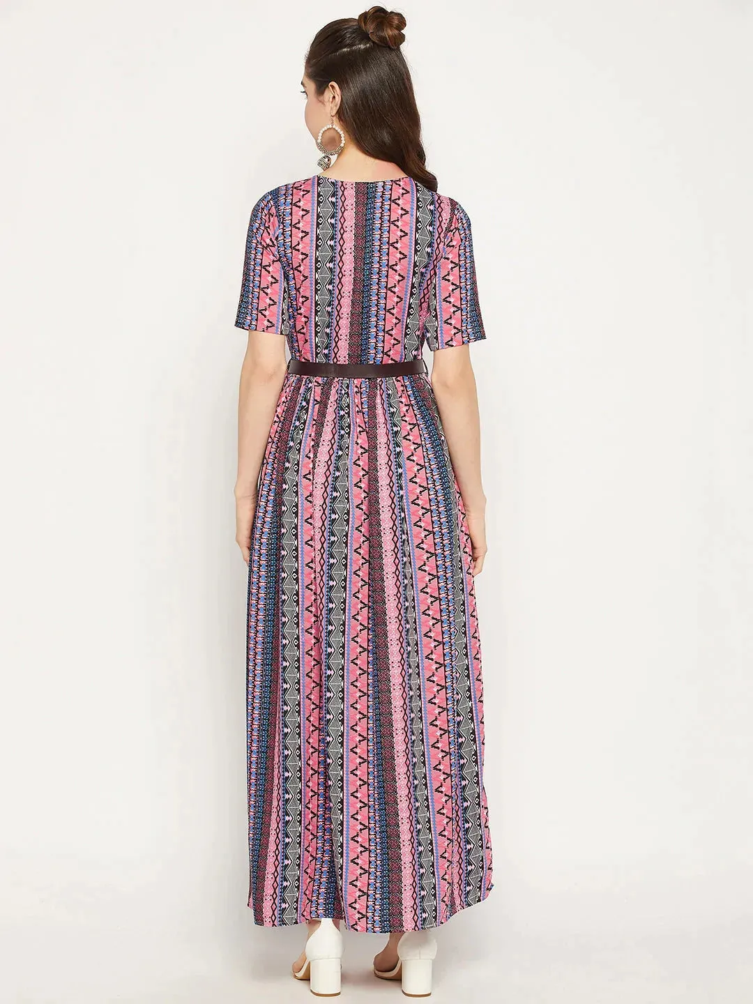 Printed Maxi Dress with Belt