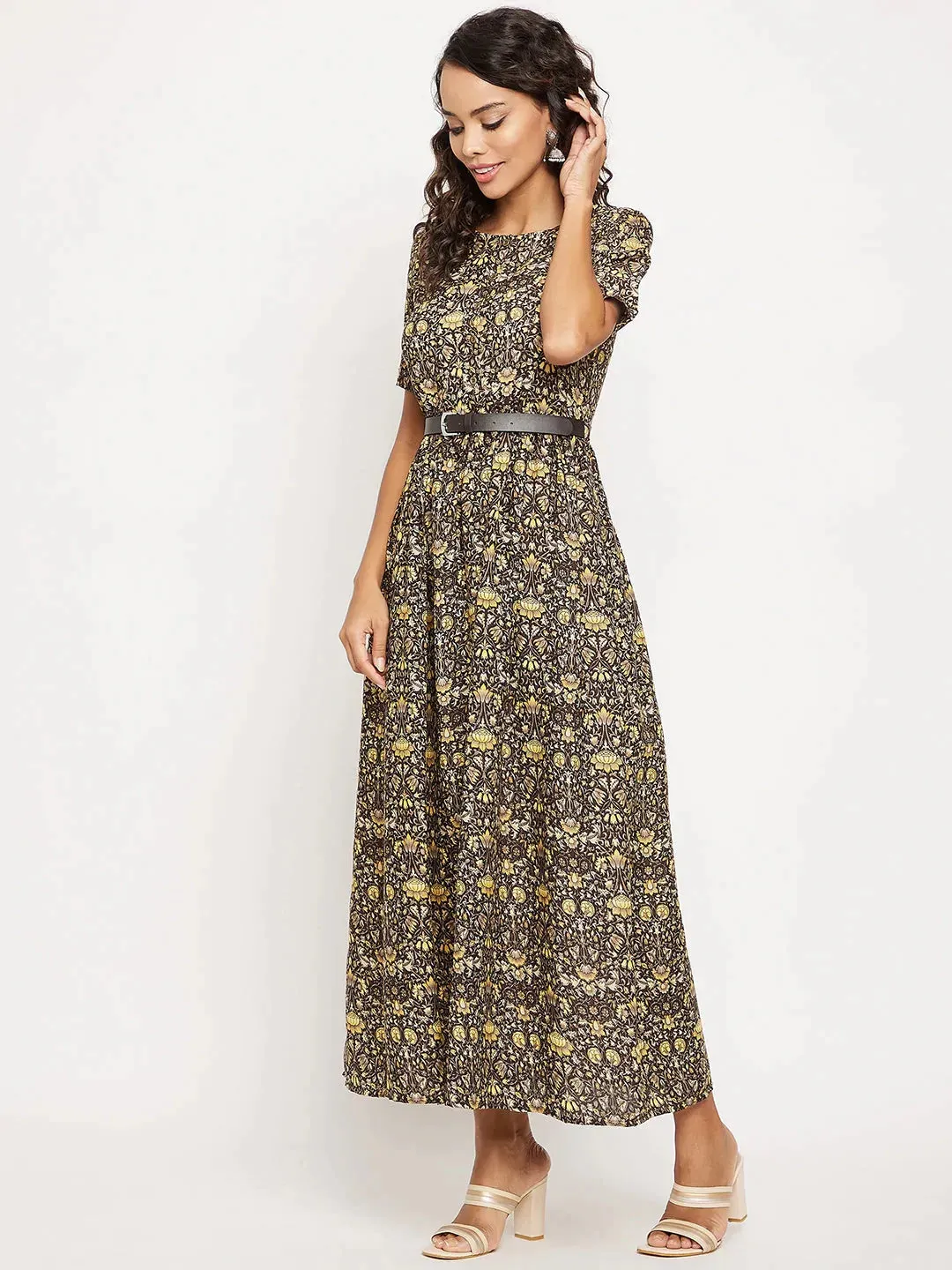 Printed Maxi Dress with Belt