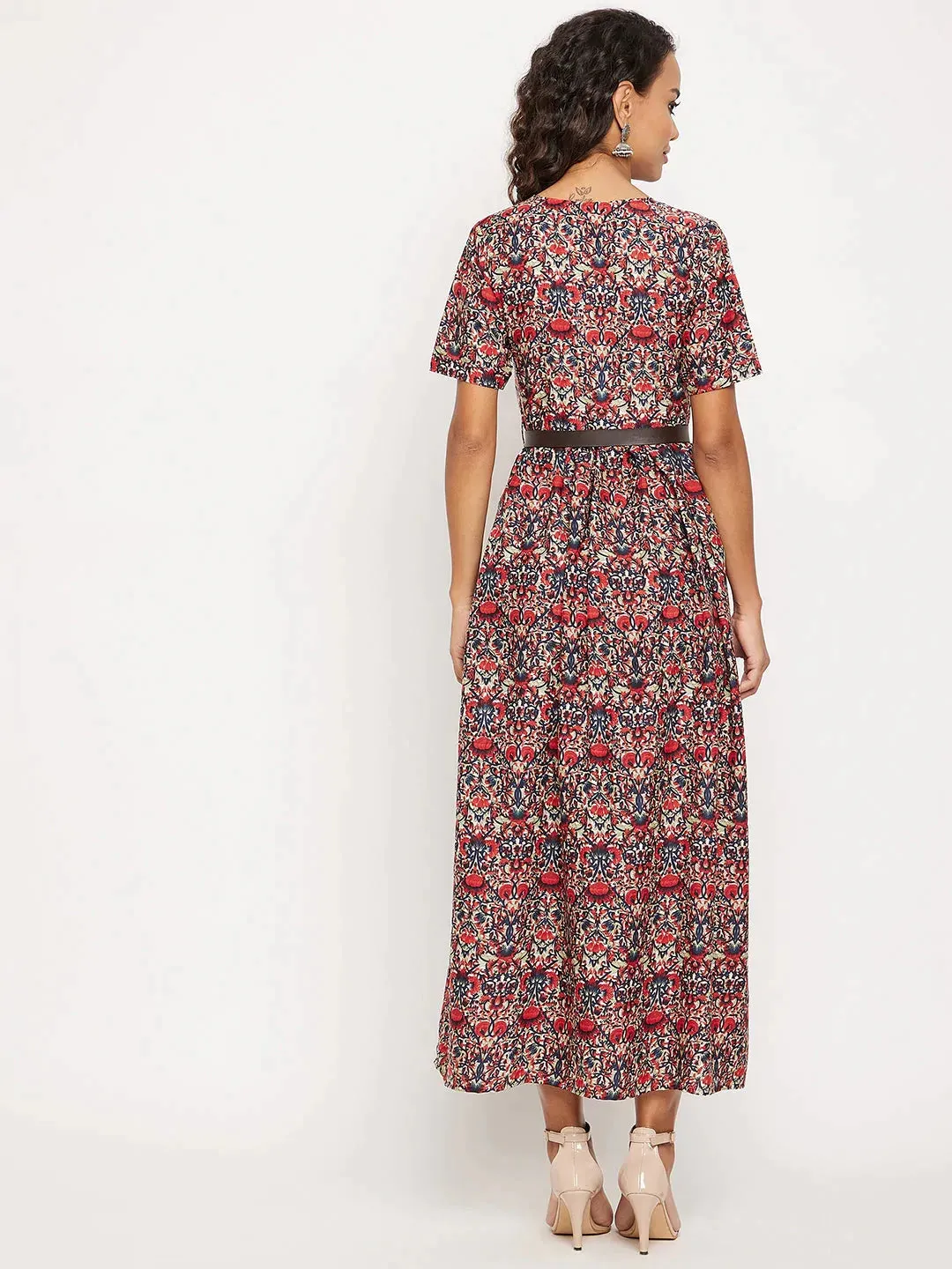 Printed Maxi Dress with Belt