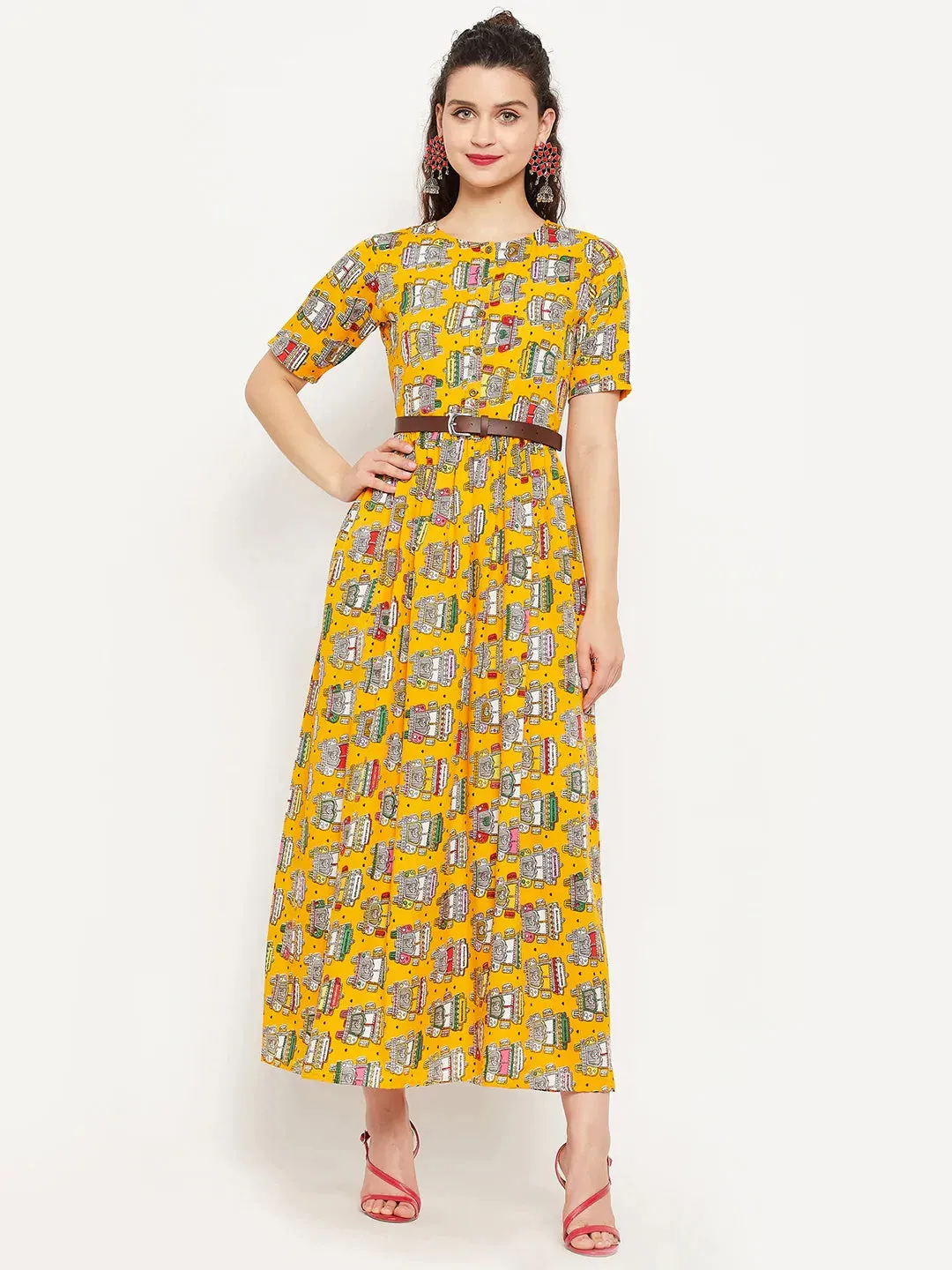 Printed Maxi Dress with Belt