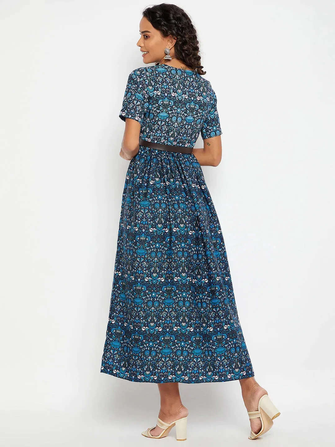 Printed Maxi Dress with Belt