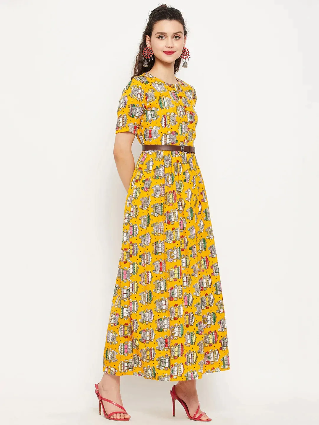 Printed Maxi Dress with Belt