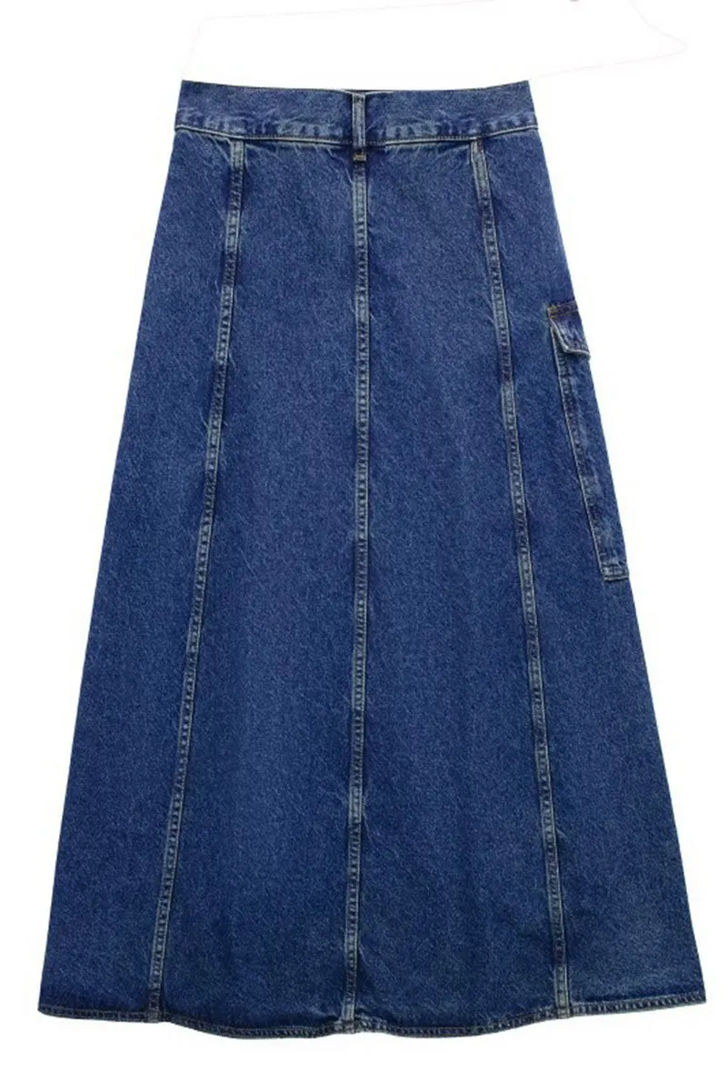 QK694 Wrap High Waist Denim Maxi Skirt
