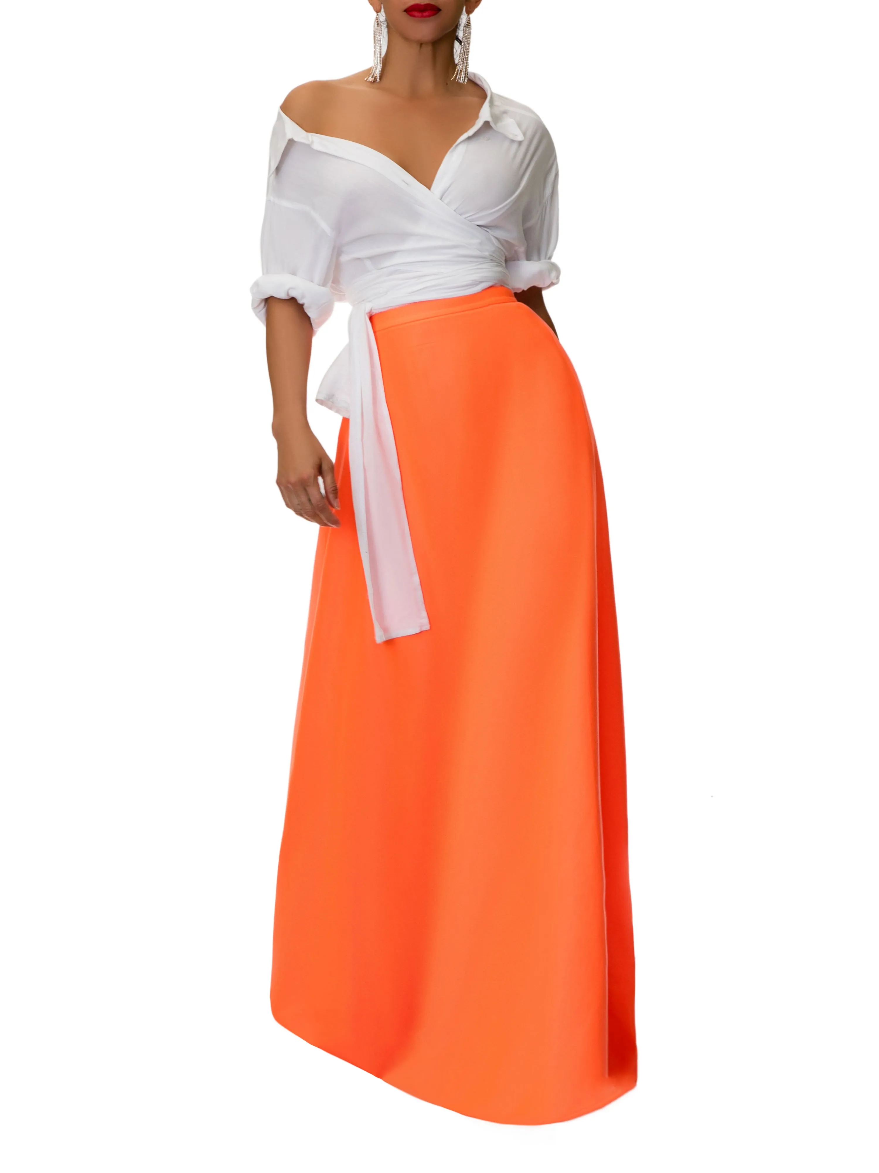"Phoebe" Neon Salmon Maxi Skirt