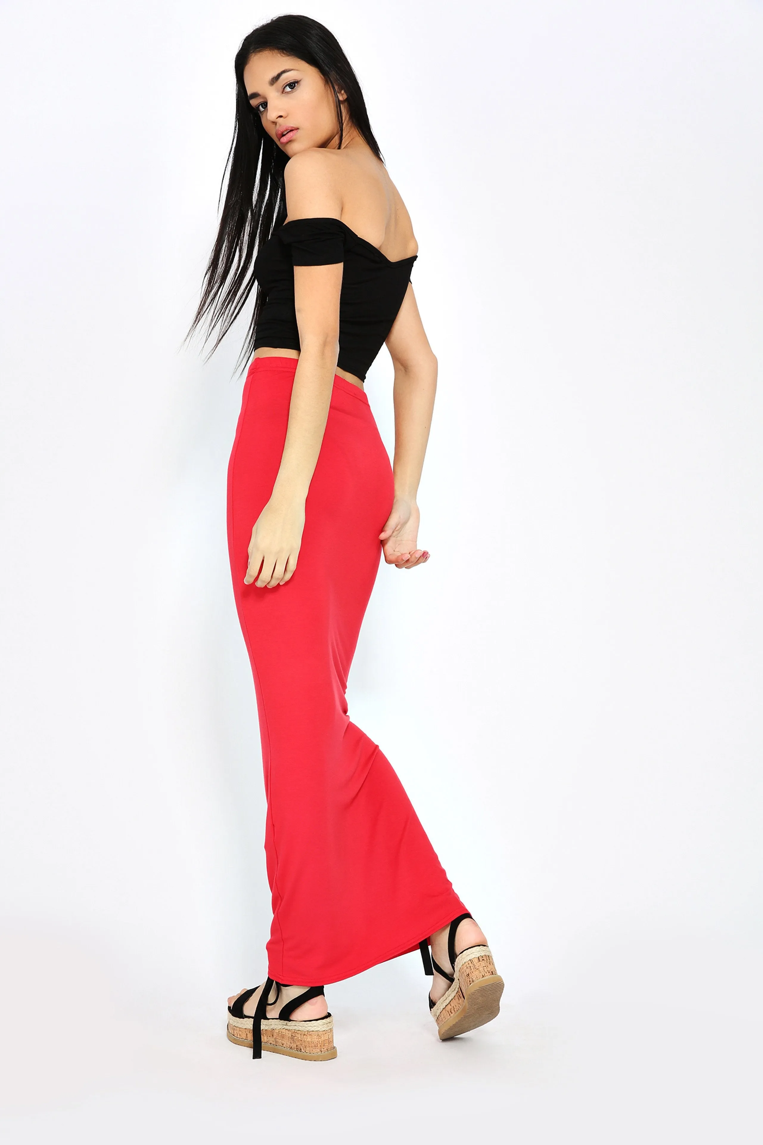 Red Jersey Maxi Skirt