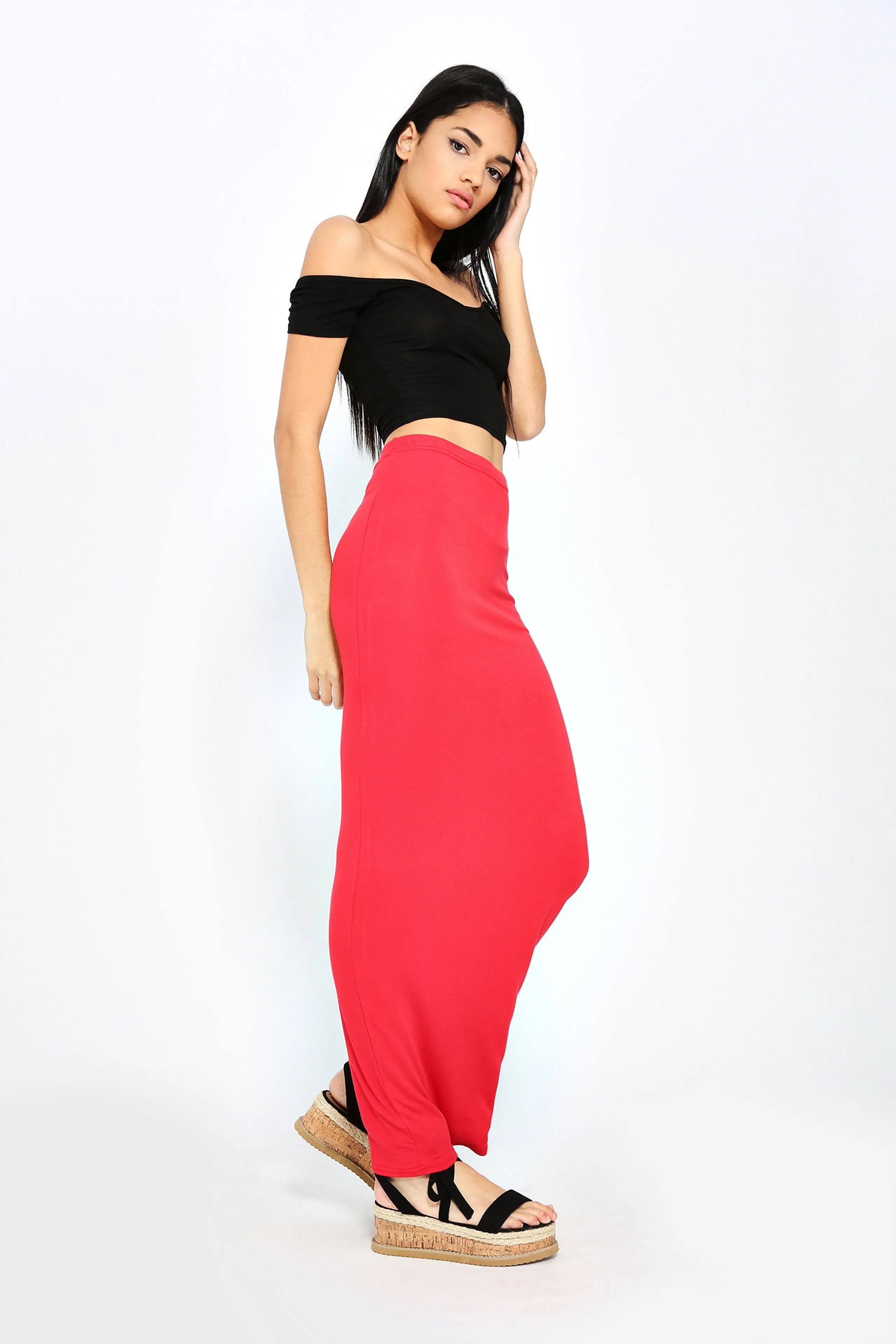 Red Jersey Maxi Skirt