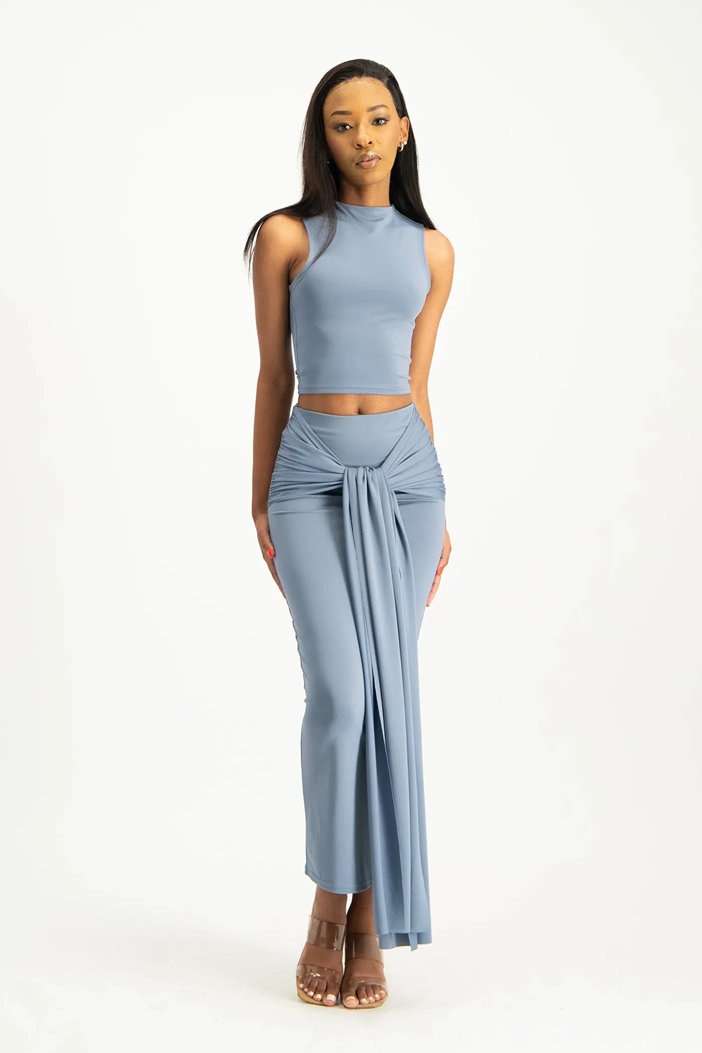 Savannah Wrap Tie Detail Skirt - Flintstone