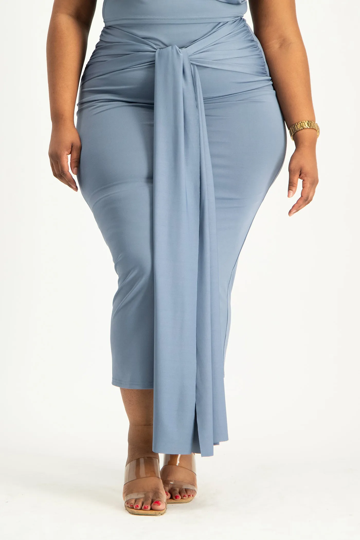 Savannah Wrap Tie Detail Skirt - Flintstone