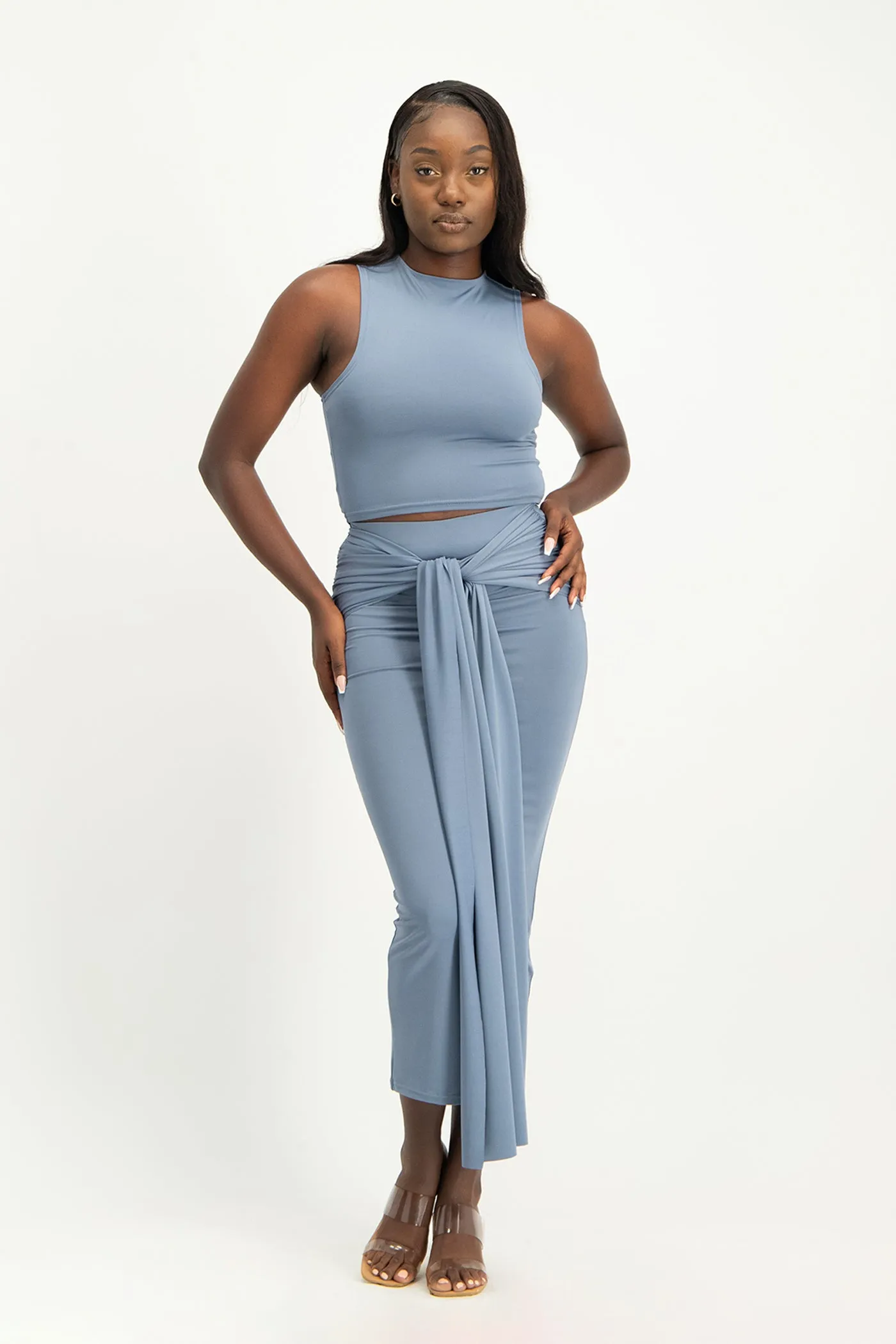 Savannah Wrap Tie Detail Skirt - Flintstone