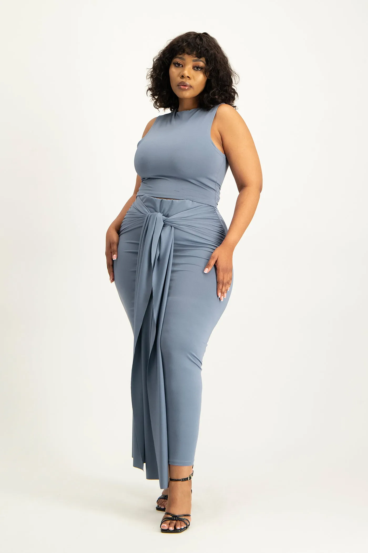 Savannah Wrap Tie Detail Skirt - Flintstone
