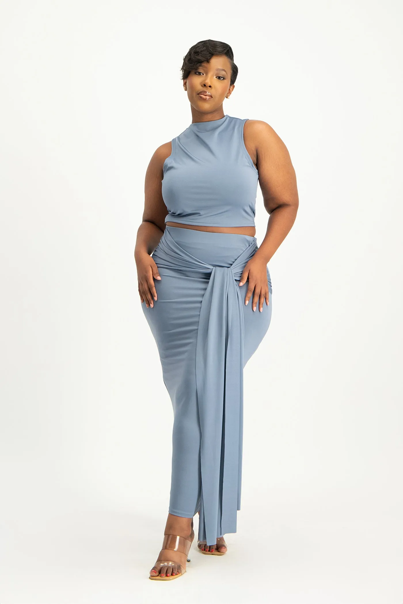 Savannah Wrap Tie Detail Skirt - Flintstone