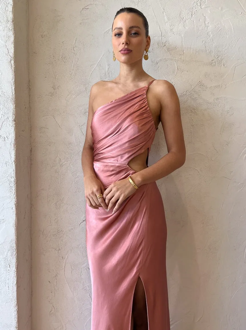 Shona Joy Asymmetrical Gathered Maxi Dress in Antique Rose
