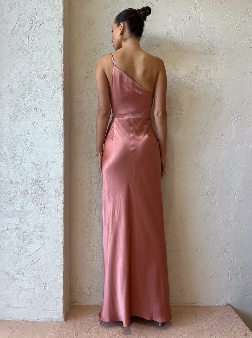 Shona Joy Asymmetrical Gathered Maxi Dress in Antique Rose