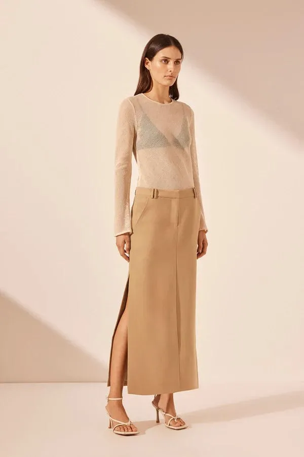 Shona Joy | Irena Side Split Maxi Skirt - Wheat