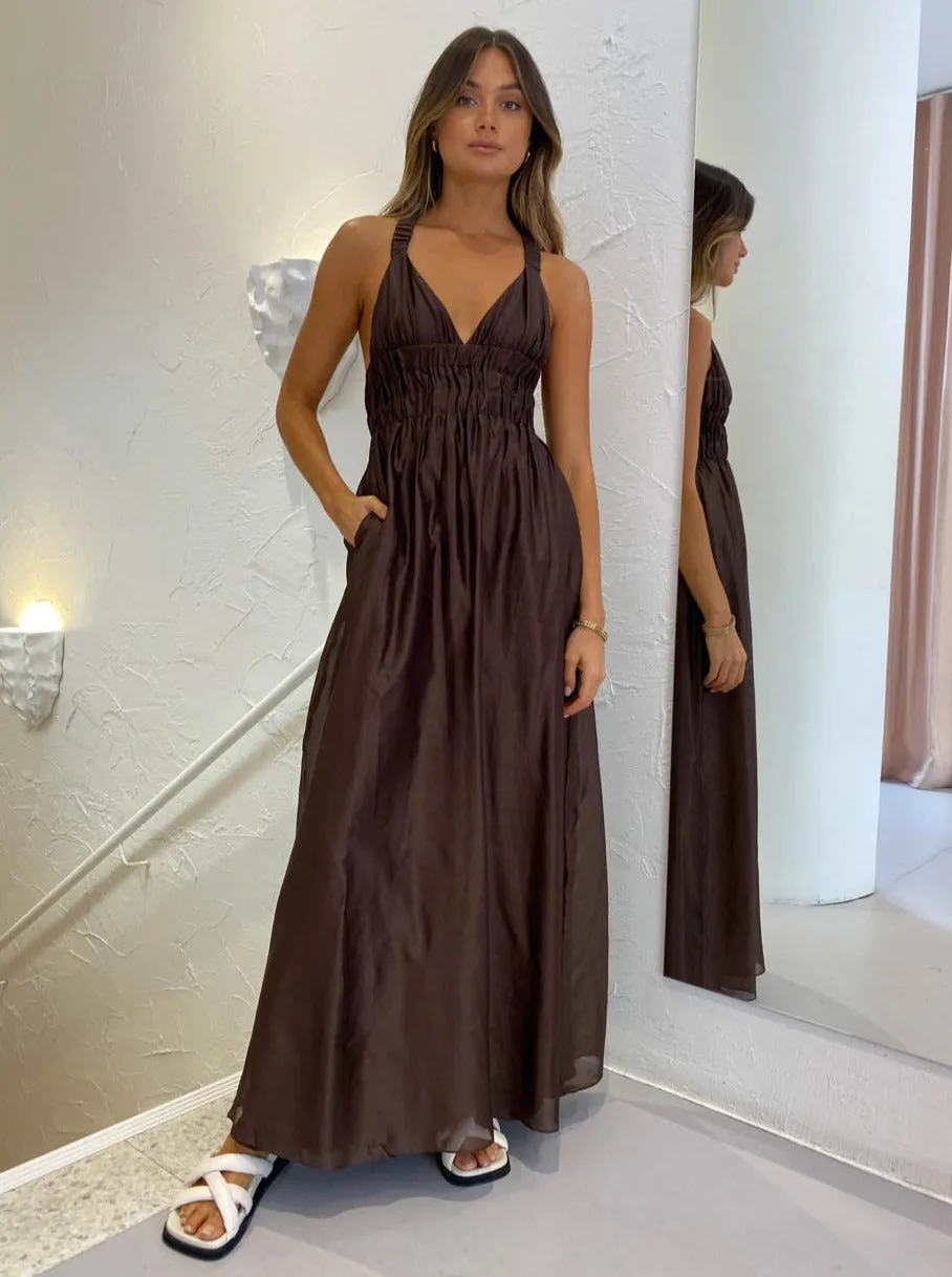 Sir Anje V Neck Gown in Chocolate