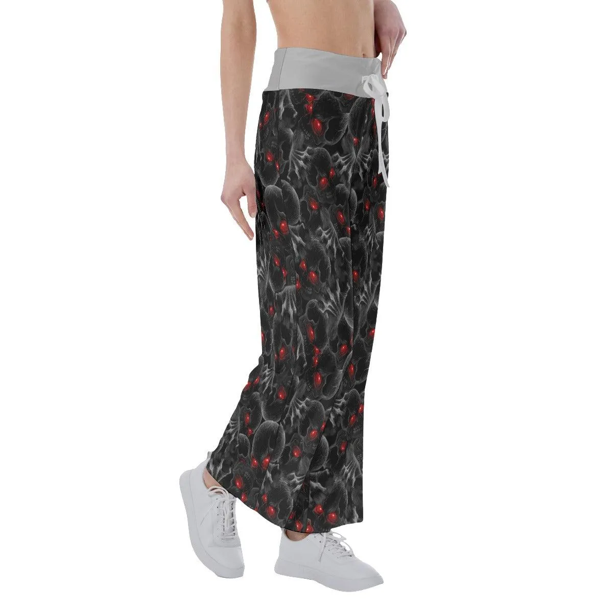 Skull Pattern Pajama Pants Print Drawstring Palazzo Lounge