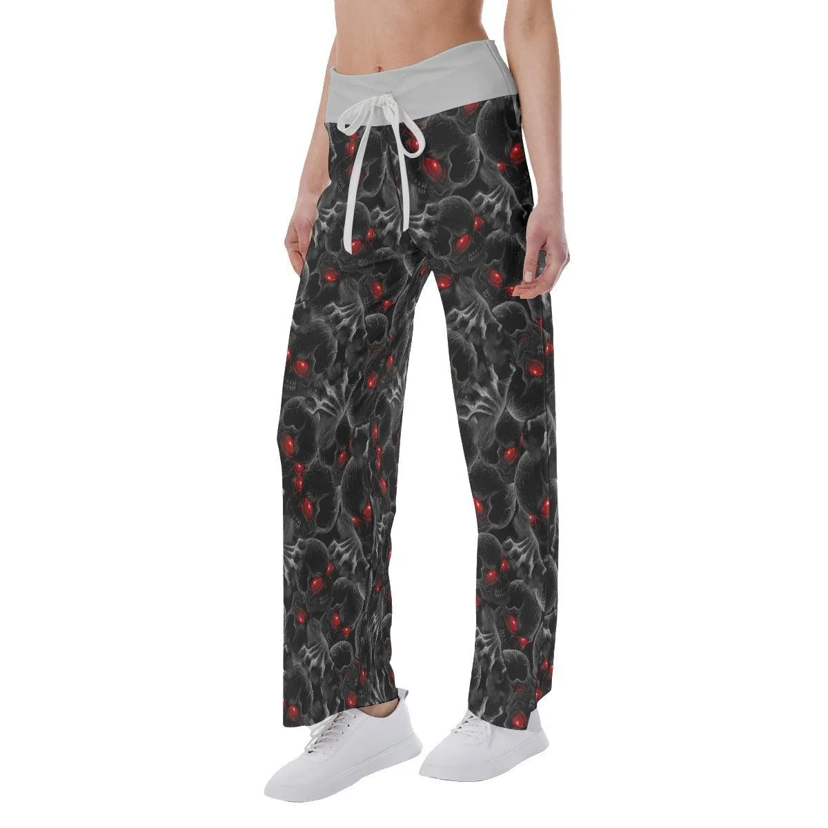 Skull Pattern Pajama Pants Print Drawstring Palazzo Lounge