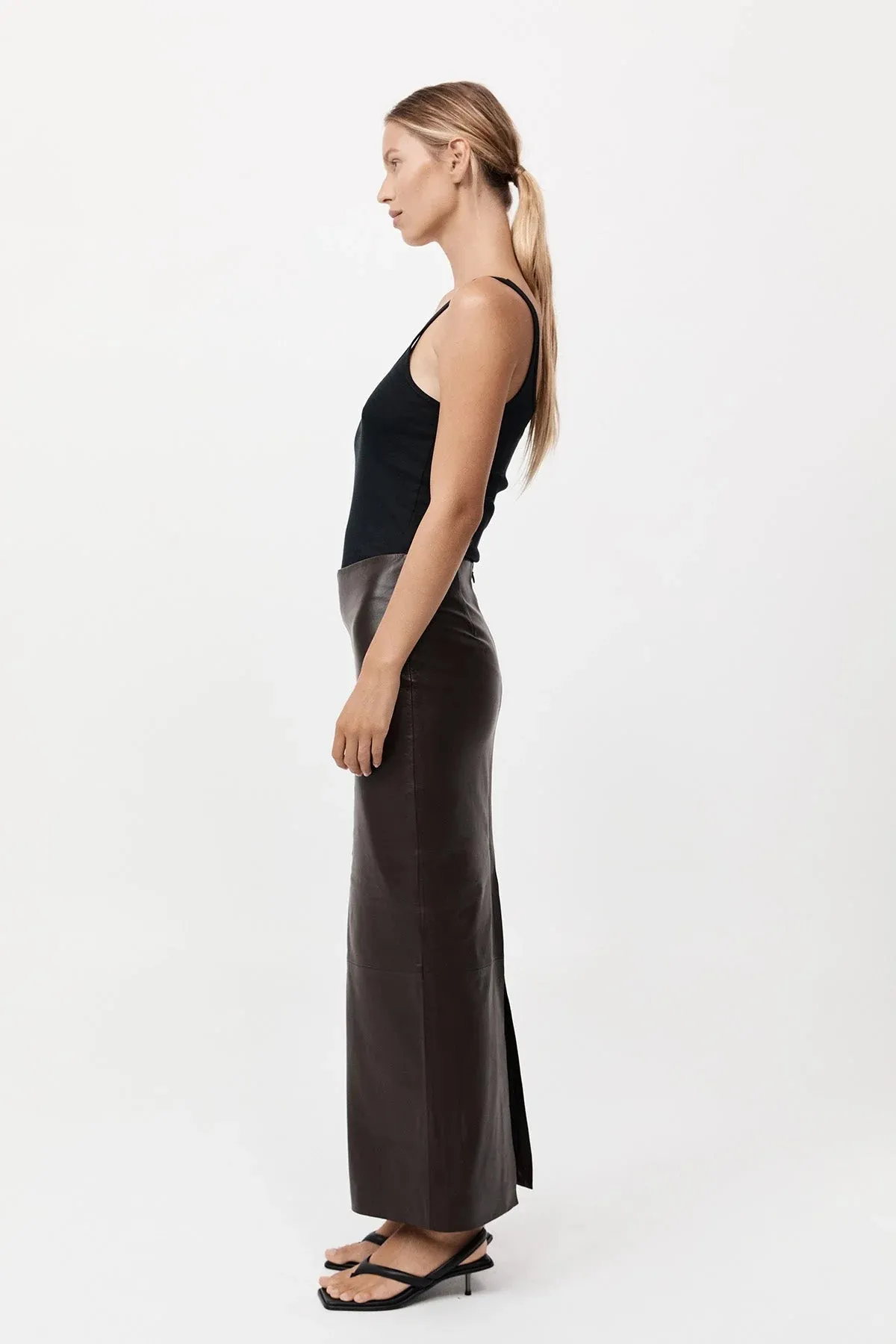 St. Agni Chocolate Leather Column Skirt
