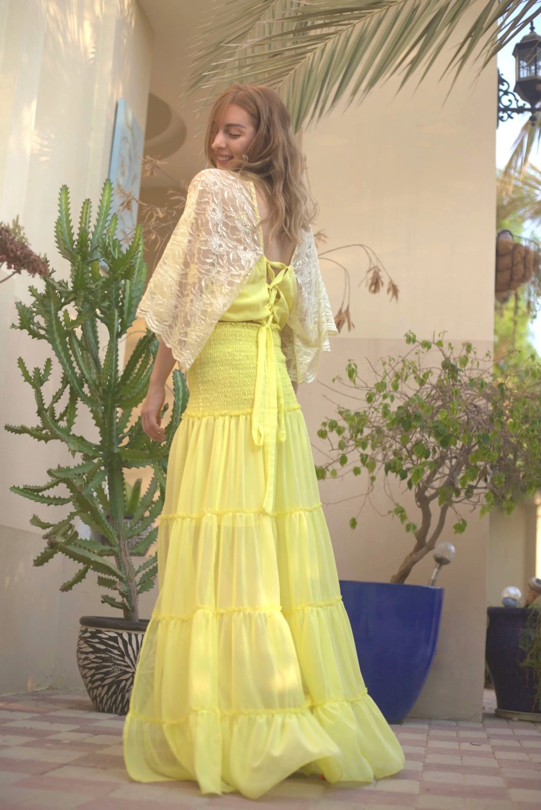 Tiered maxi skirt in Sunshine