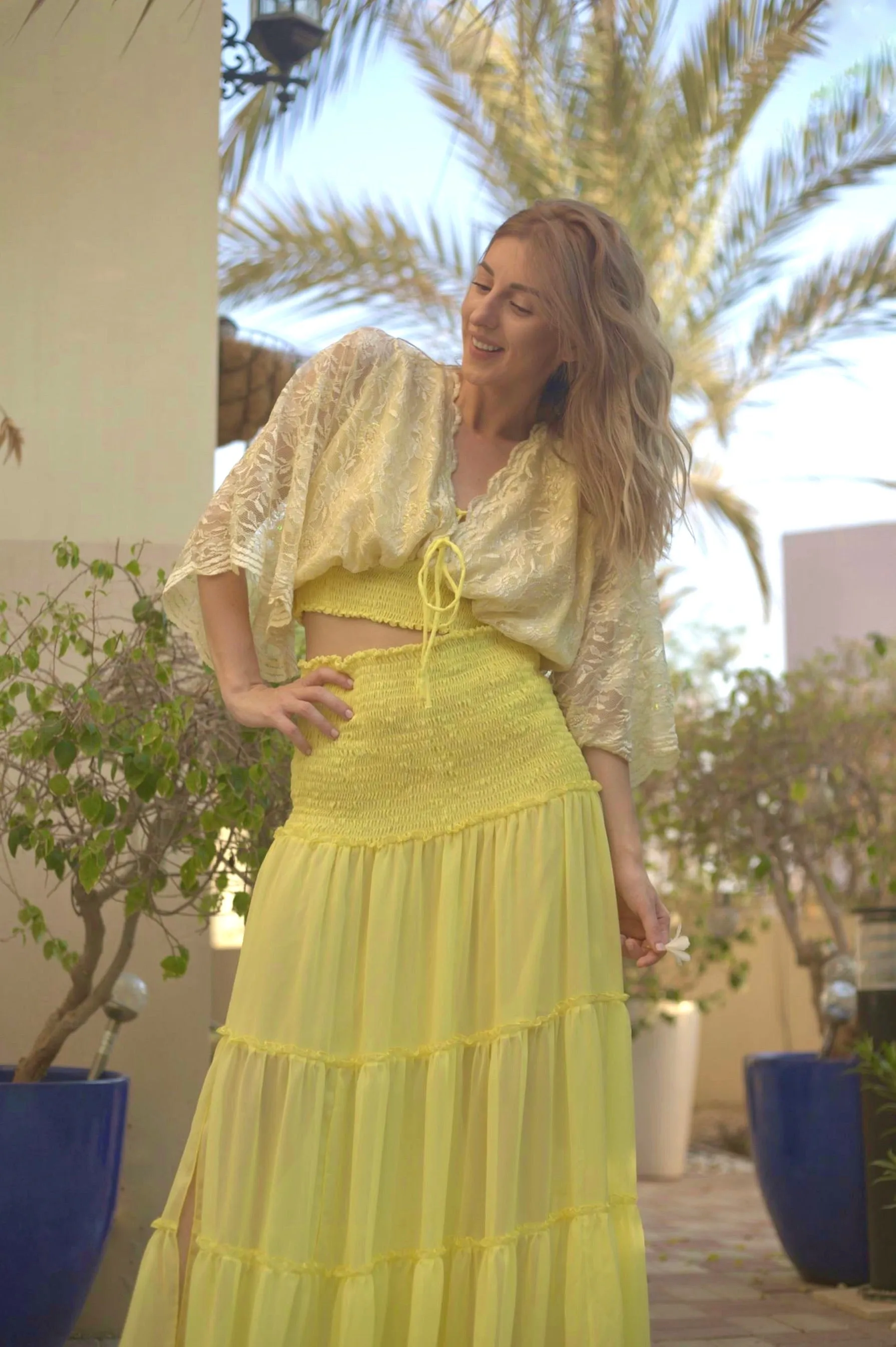 Tiered maxi skirt in Sunshine