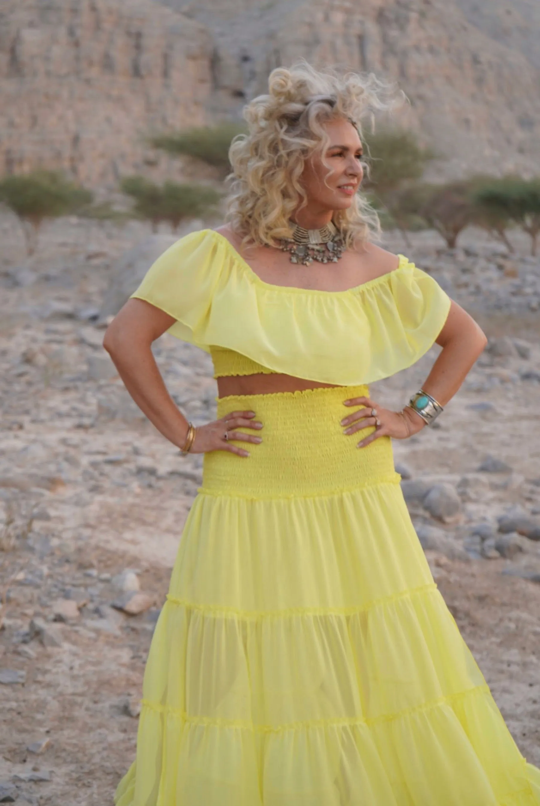 Tiered maxi skirt in Sunshine