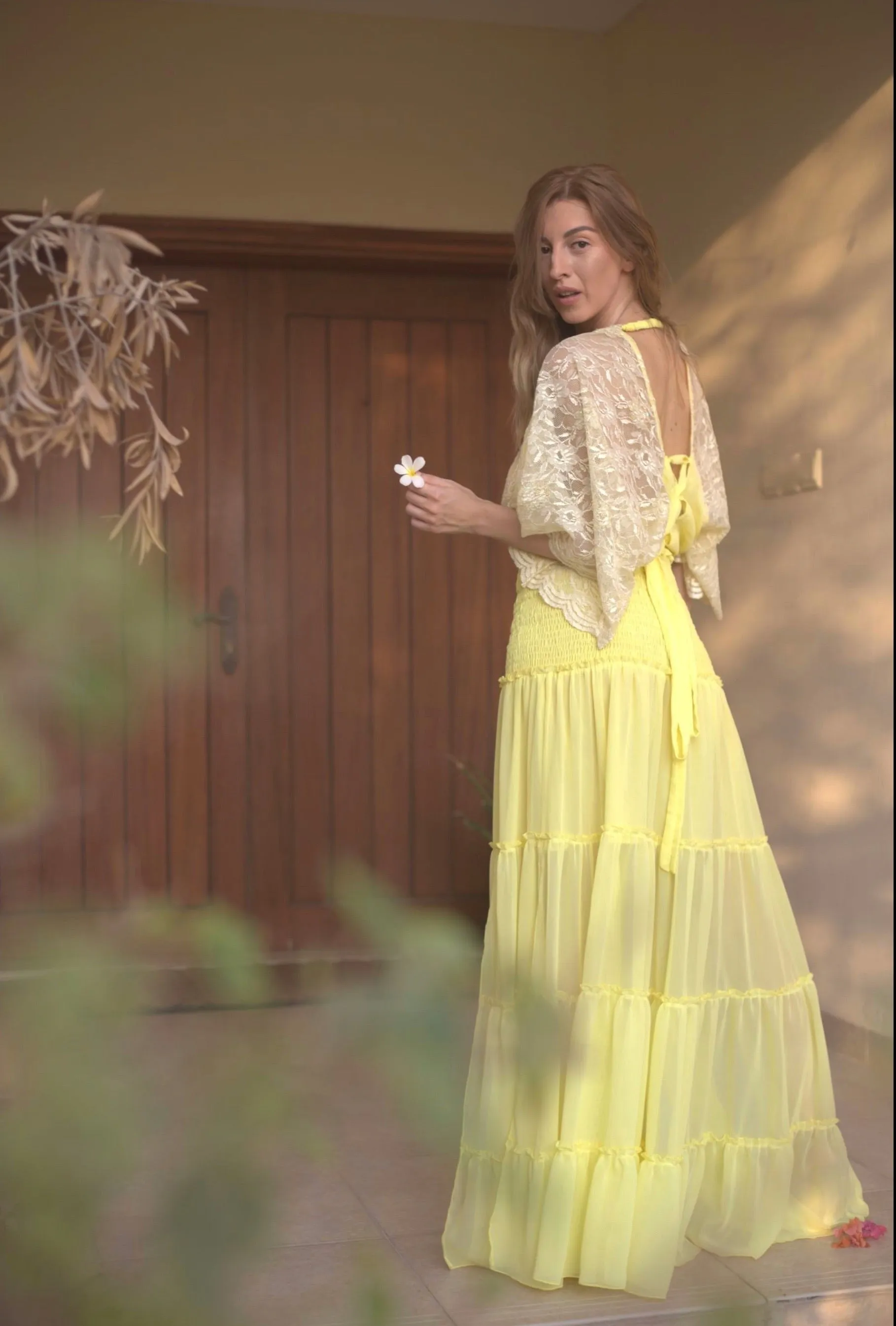 Tiered maxi skirt in Sunshine