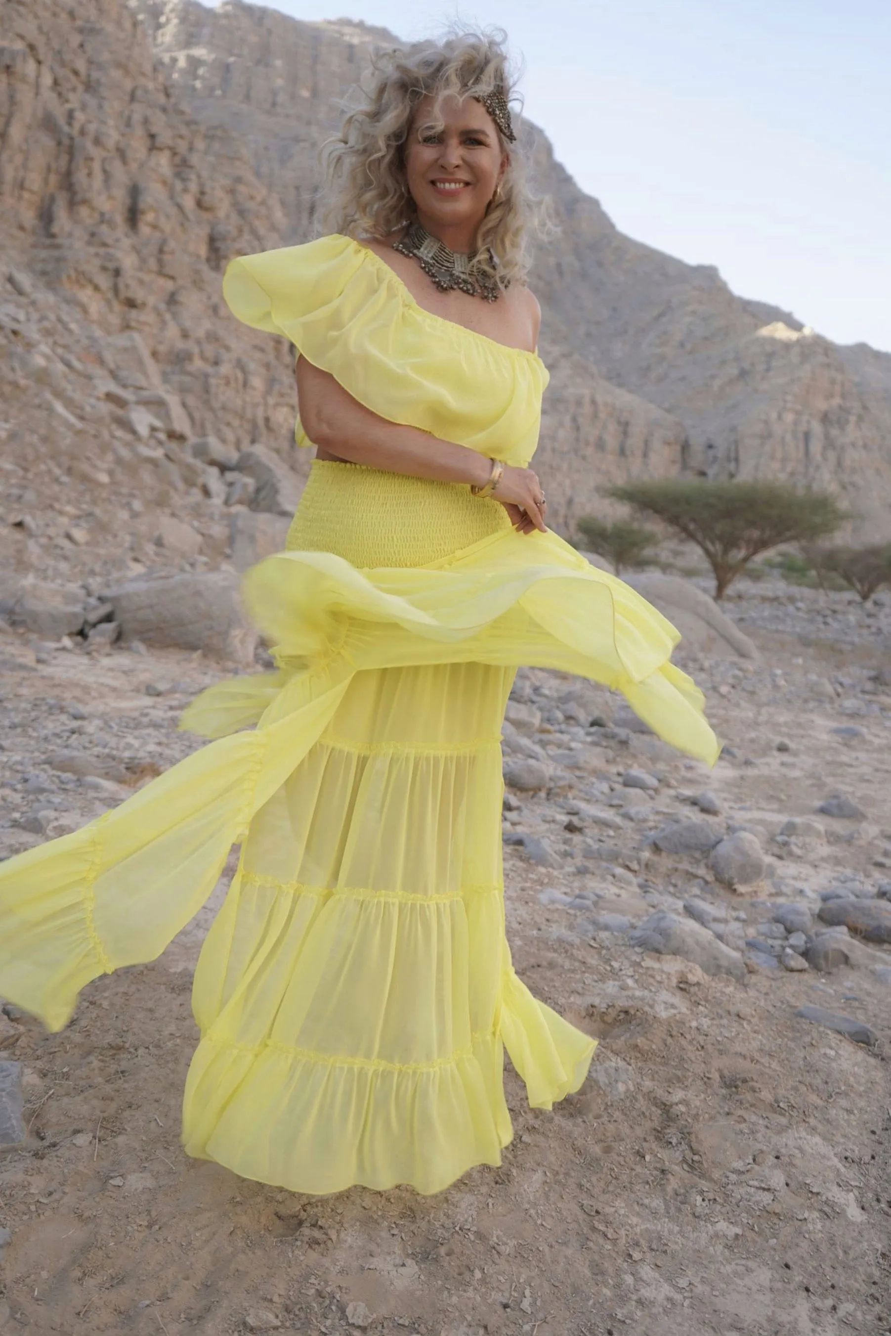 Tiered maxi skirt in Sunshine