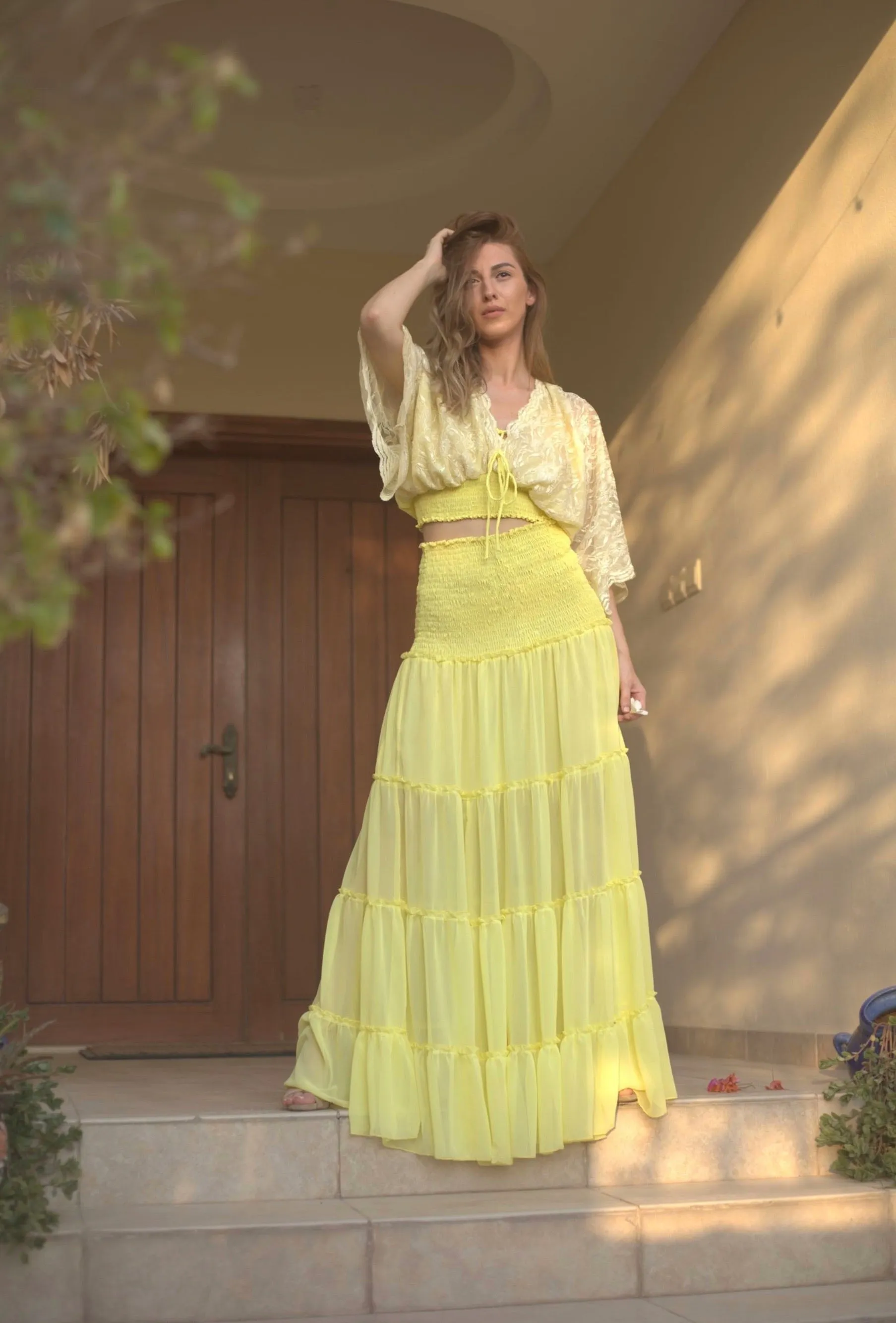 Tiered maxi skirt in Sunshine